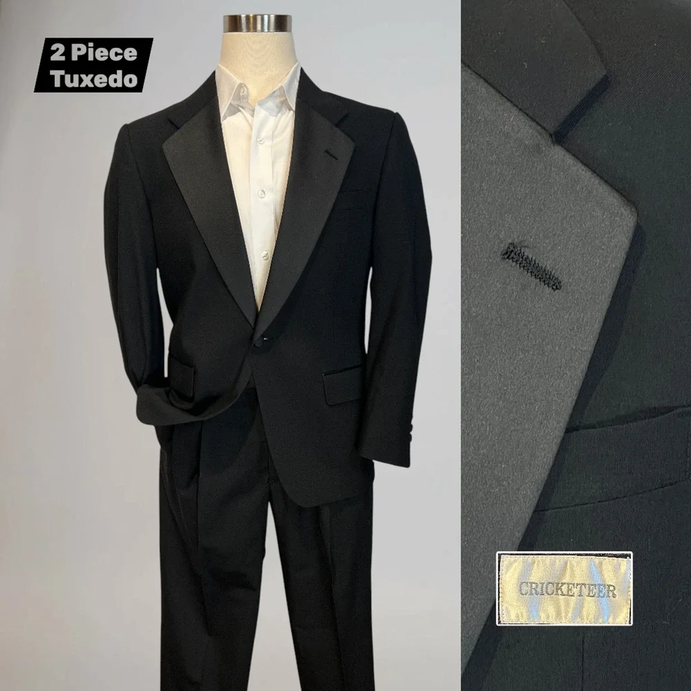 Vintage Cricketeer Tuxedo 38-40R 35x28 Solid Black 1 Button Wool Tux - Picture 1 of 16
